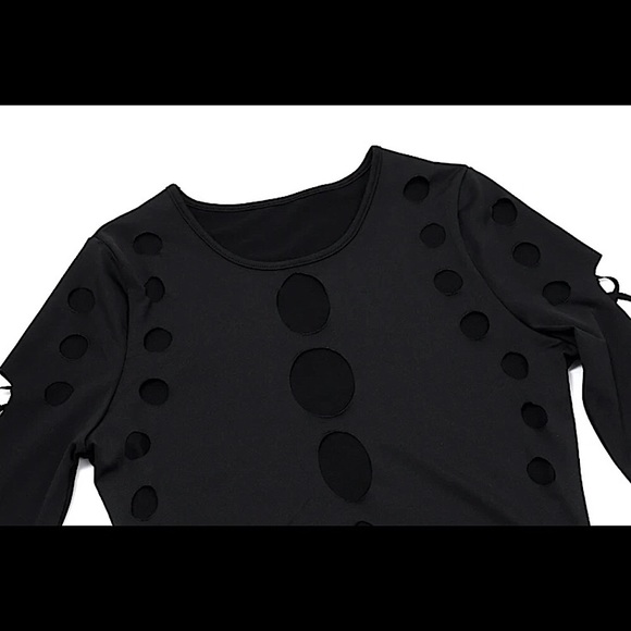 Black hollow out long sleeve bodysuit - Picture 9 of 14
